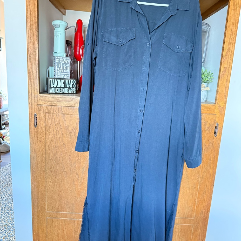 cloth & stone Navy Long Button-Front Maxi Shirt Dress